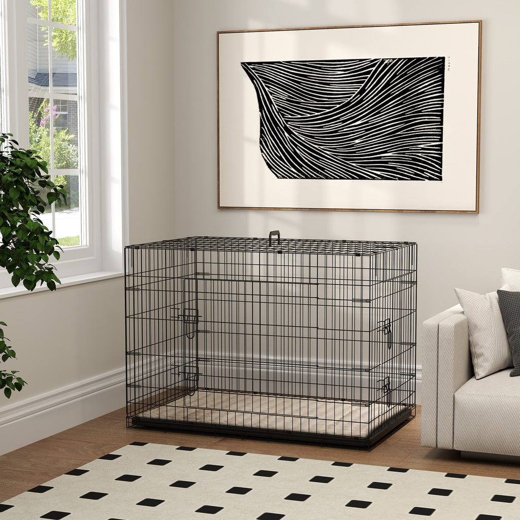 Cage caisse de transport pliante pour chien poignée, plateau amovible, coussin fourni 105 x 70 x 75 cm noir