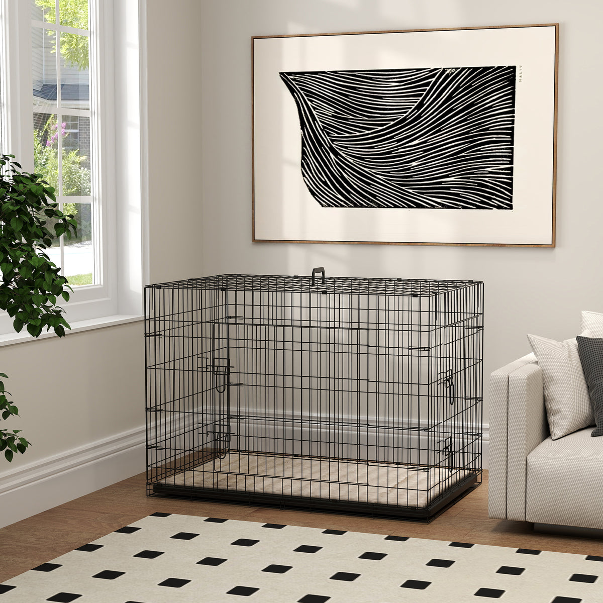 Cage caisse de transport pliante pour chien poignée, plateau amovible, coussin fourni 105 x 70 x 75 cm noir