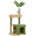 Arbre à chat tour de jeux pour chat avec niche lit griffoirs balles et feuilles artificielles 44 x 30 x 98 cm vert