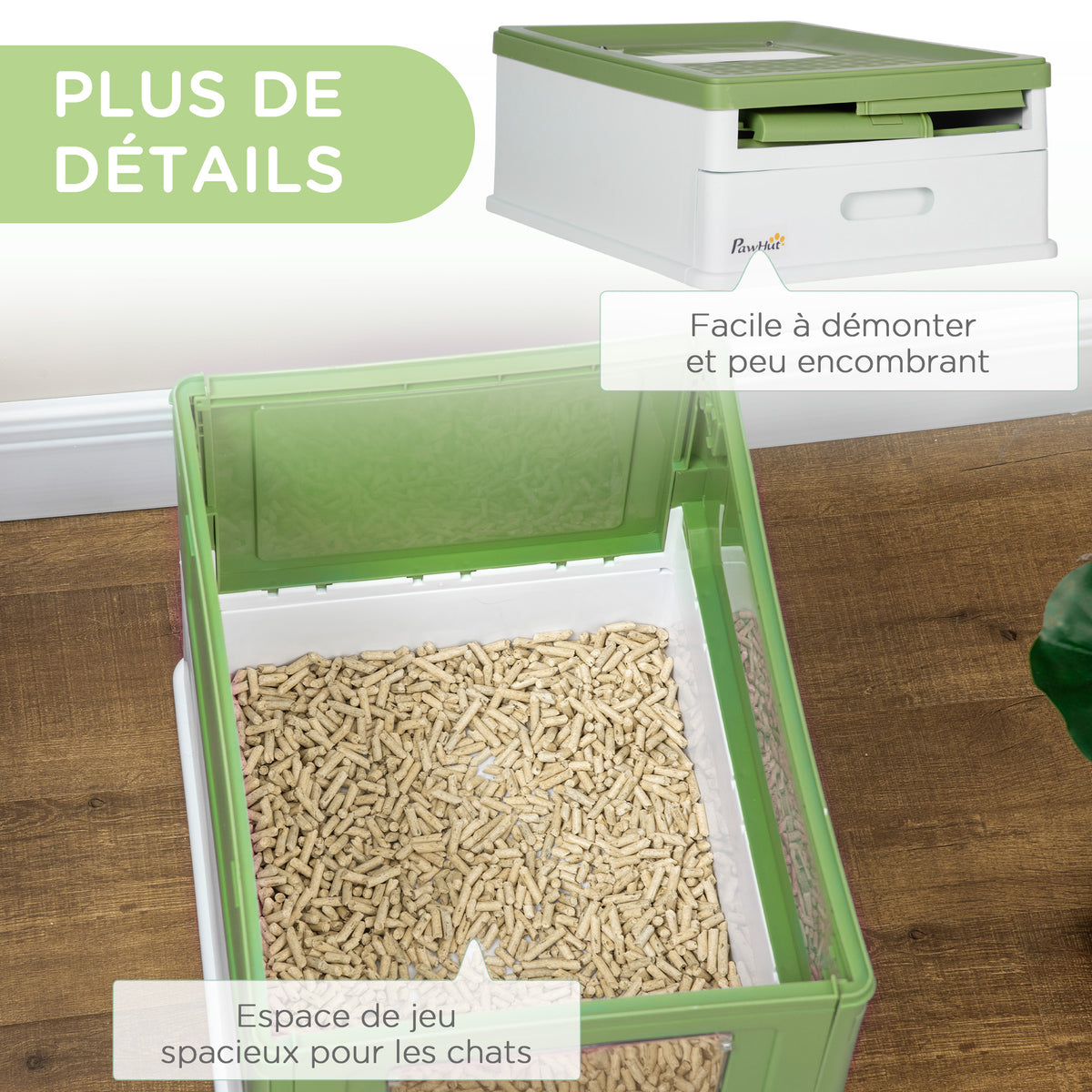 Maison de toilette pour chat pliable double porte battante et supérieure pelle fourni 47,5 x 35,5 x 36,7 cm vert avocat