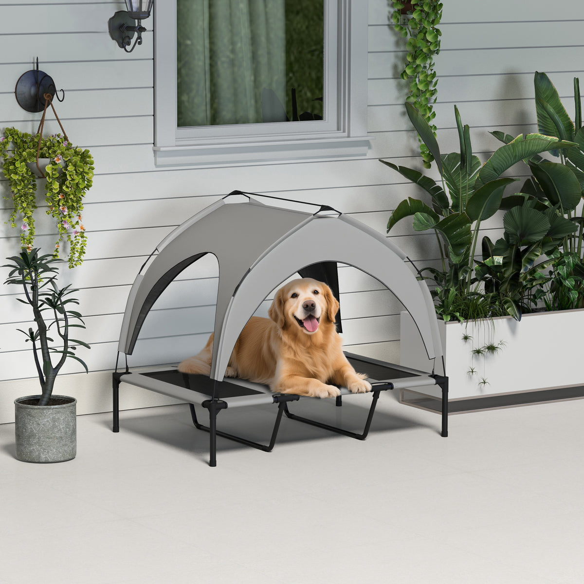 Lit pour chien chat sur pieds grand confort velum anti-UV oxford sac de transport inclus106 x 76 x 94 cm gris